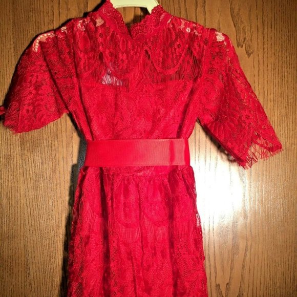 RED LACE DRESS WITH BELT NEW HOLIDAY READY DRESS